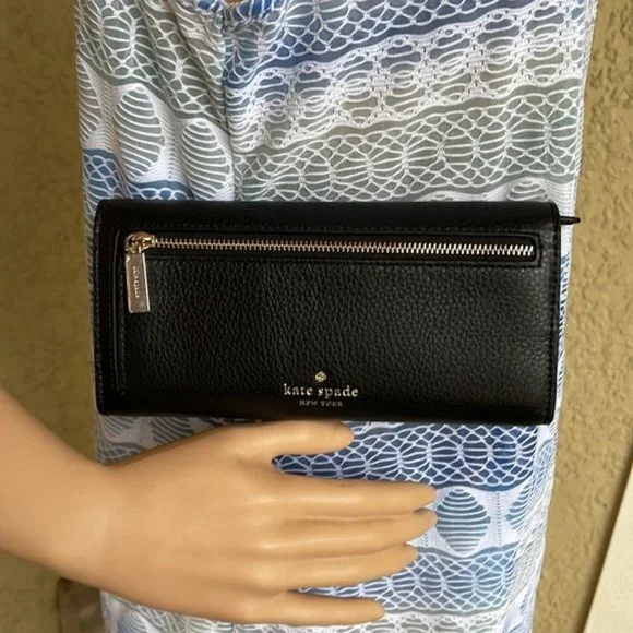 Kate Spade Marti Large Slim Flap Wallet Black - Picture 12 of 15